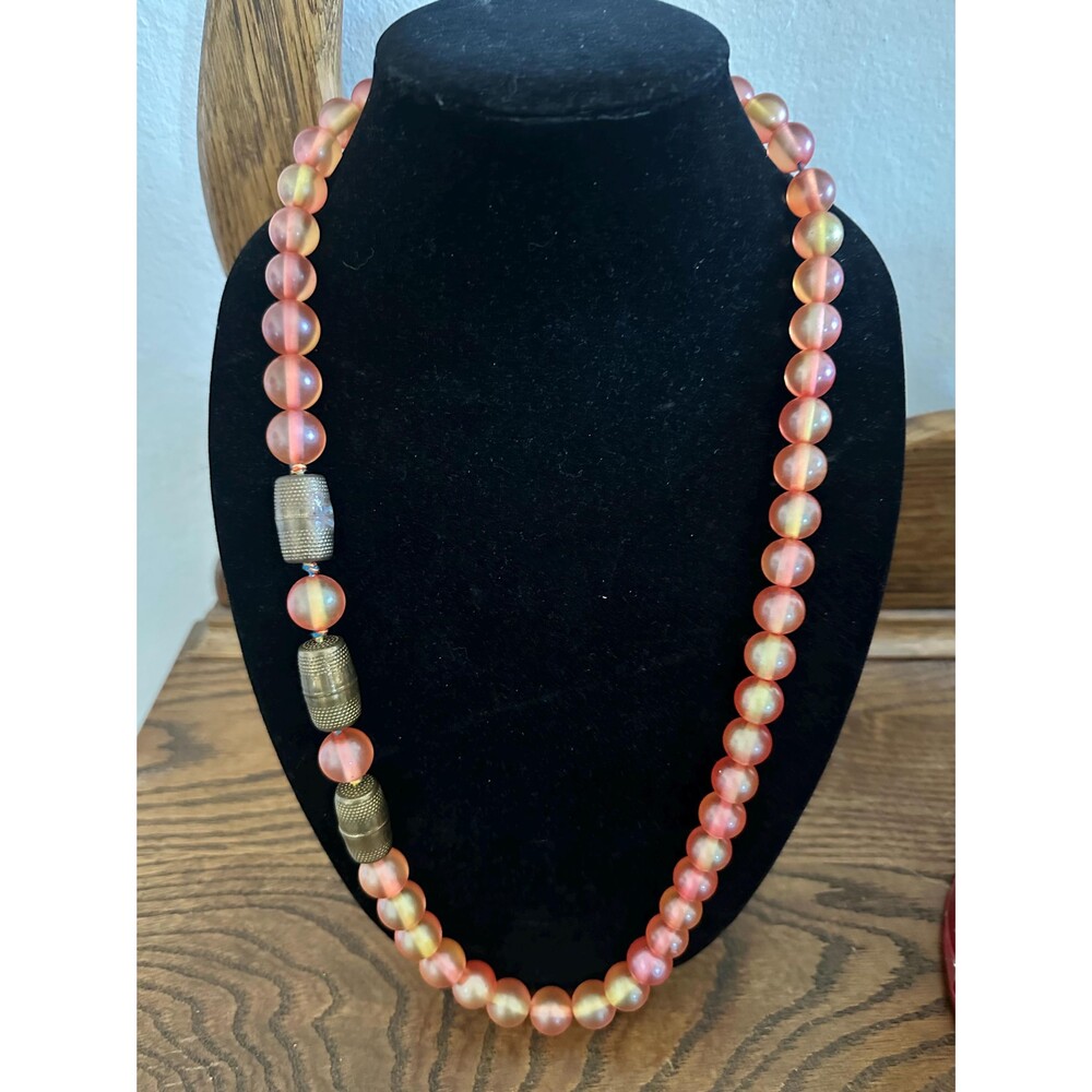 Vintage 1950s Pink Moonglow Lucite Bead Necklace